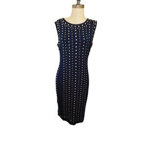 Carmen Marc Valvo Size M Medium  Navy Blue STRETCH Knit Riveted Dress